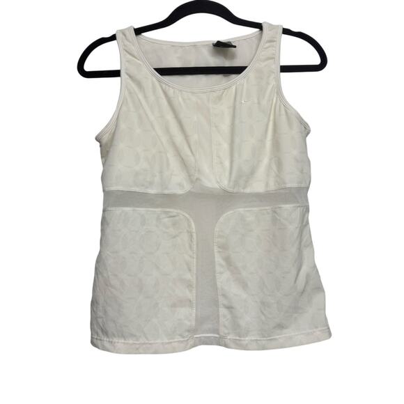 Nike Dri-Fit Tank Top Women M Ivory Built In Bra Leaf Mesh Panel Cropped Workout - Picture 1 of 8